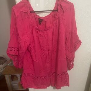 Intro. Vibrant Pink Blouse with Lace Accents